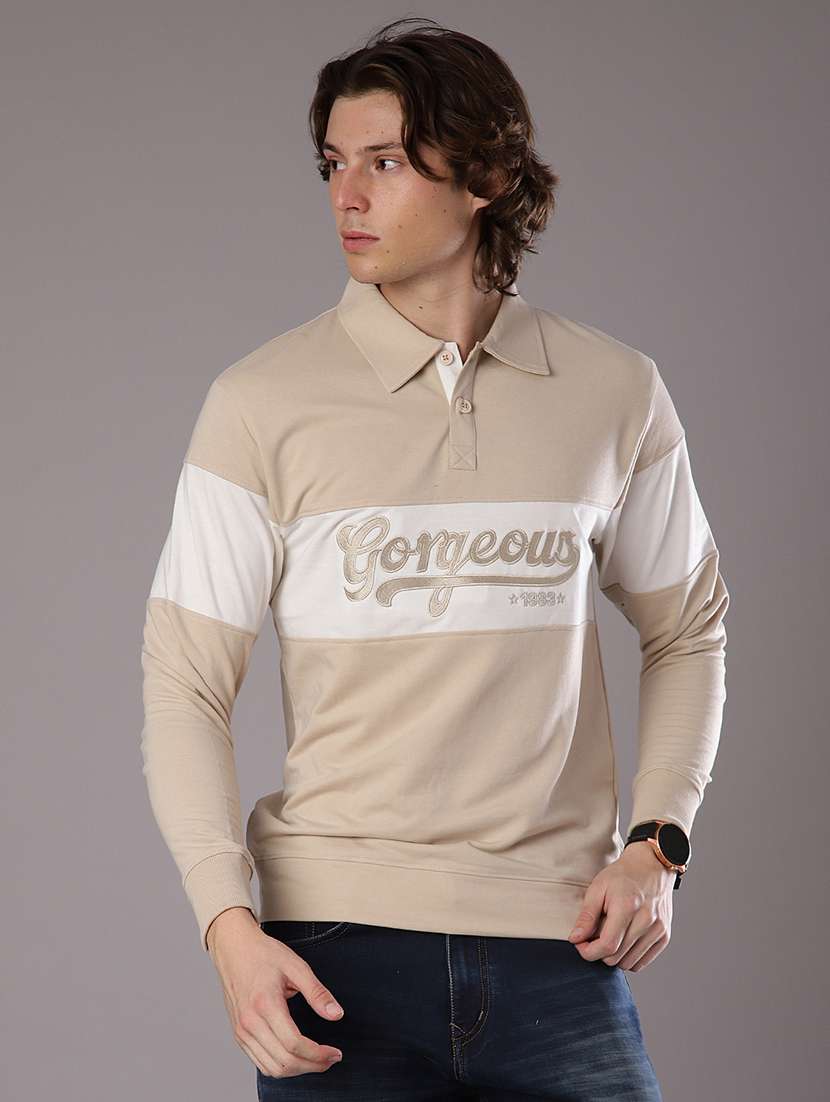 men chest print long sleeve slim fit polo t-shirt  - 21997683 -  Standard Image - 1