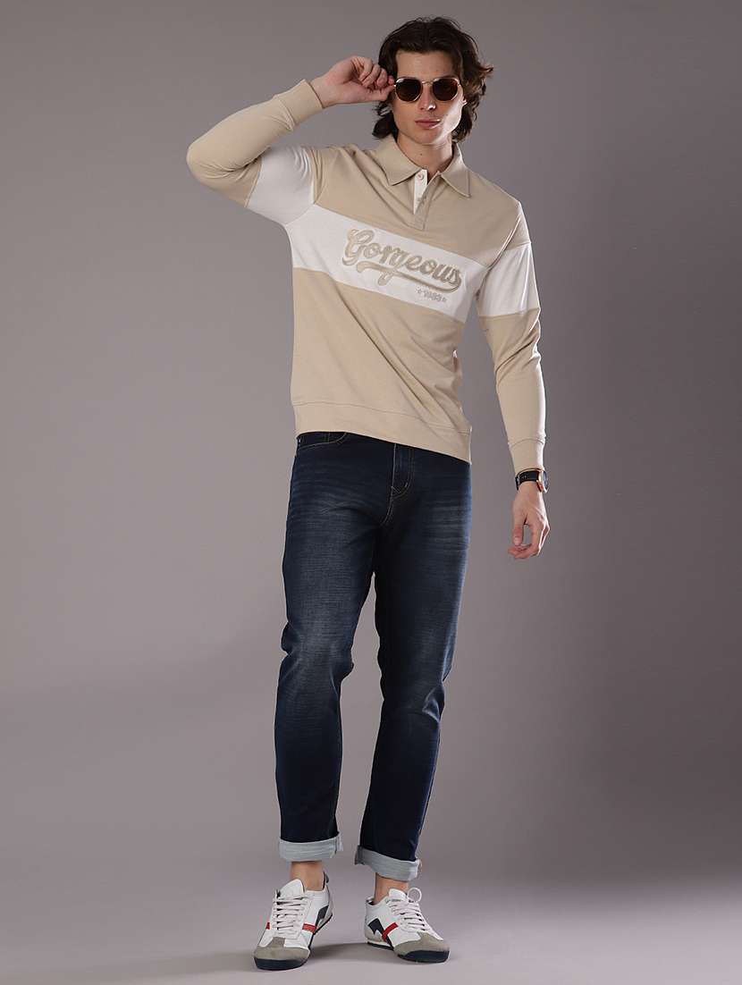 men chest print long sleeve slim fit polo t-shirt  - 21997683 -  Standard Image - 4