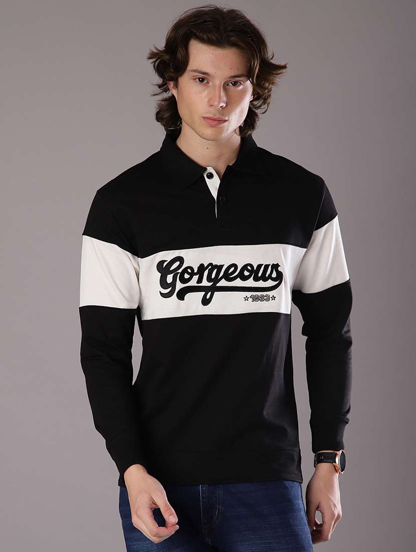 men chest print long sleeve slim fit polo t-shirt  - 21997684 -  Standard Image - 1