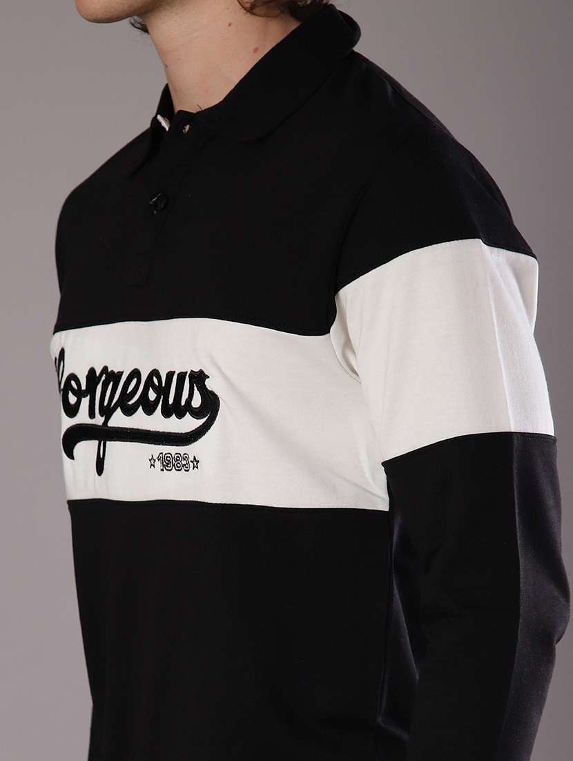 men chest print long sleeve slim fit polo t-shirt  - 21997684 -  Standard Image - 4