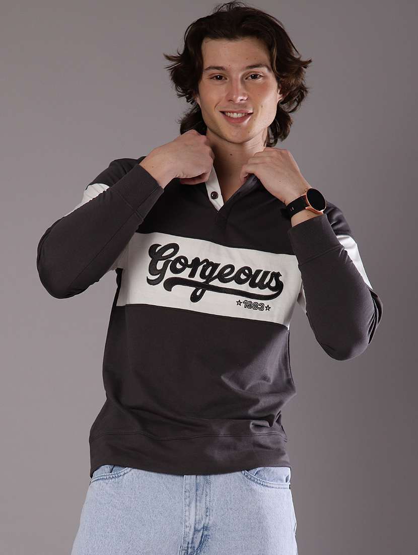 men chest print long sleeve slim fit polo t-shirt  - 21997687 -  Standard Image - 1