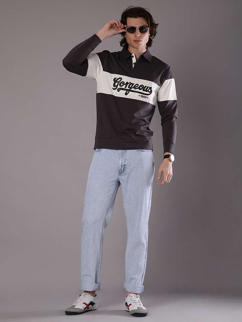 men chest print long sleeve slim fit polo t-shirt  - 21997687 -  Standard Image - 4