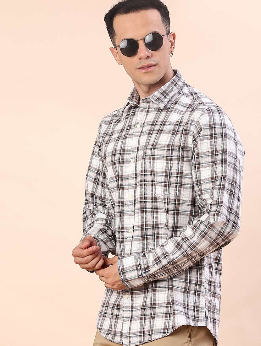 men checkered long sleeve regualr fit casual shirt