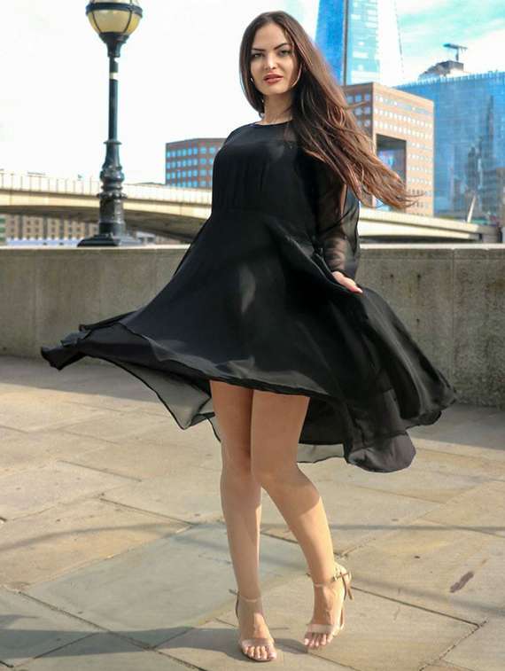 women black solid long sleeve fit & flare dress - 21997788 -  Standard Image - 1