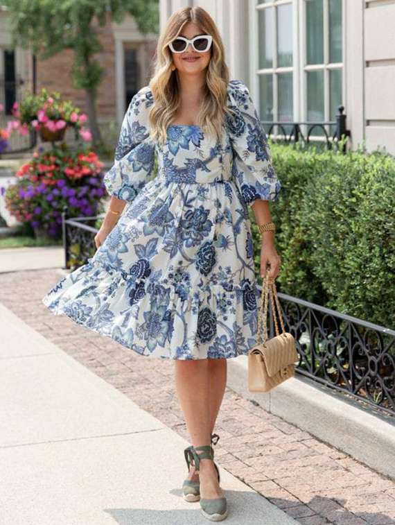 women  floral print puff sleeve tiered dress - 21997790 -  Standard Image - 1
