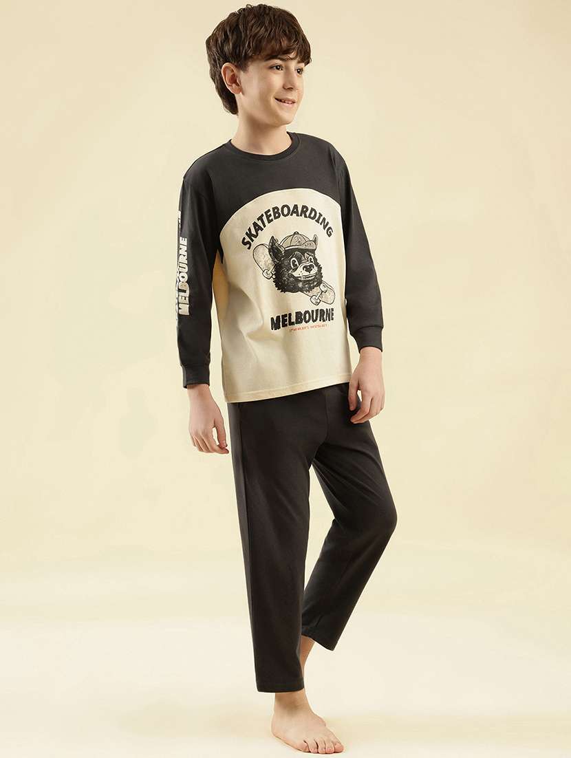 boys typographic print long sleeve nightwear pyjama set - 21997791 -  Standard Image - 1