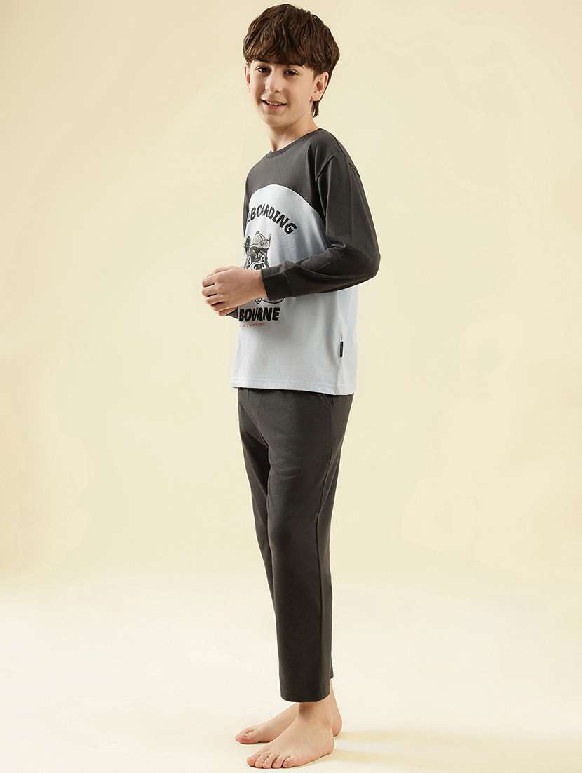 boys typographic print long sleeve nightwear pyjama set - 21997792 -  Standard Image - 1