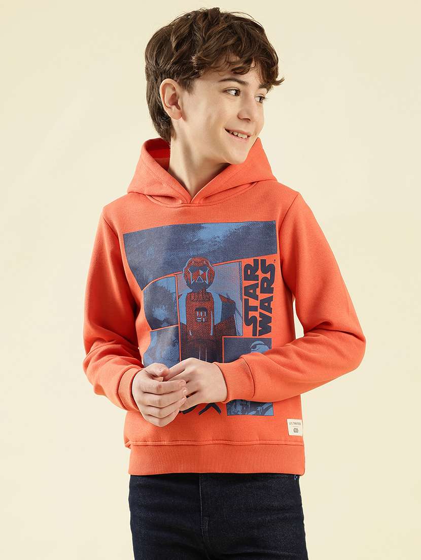 boys printed long sleeve hooded sweatshirt