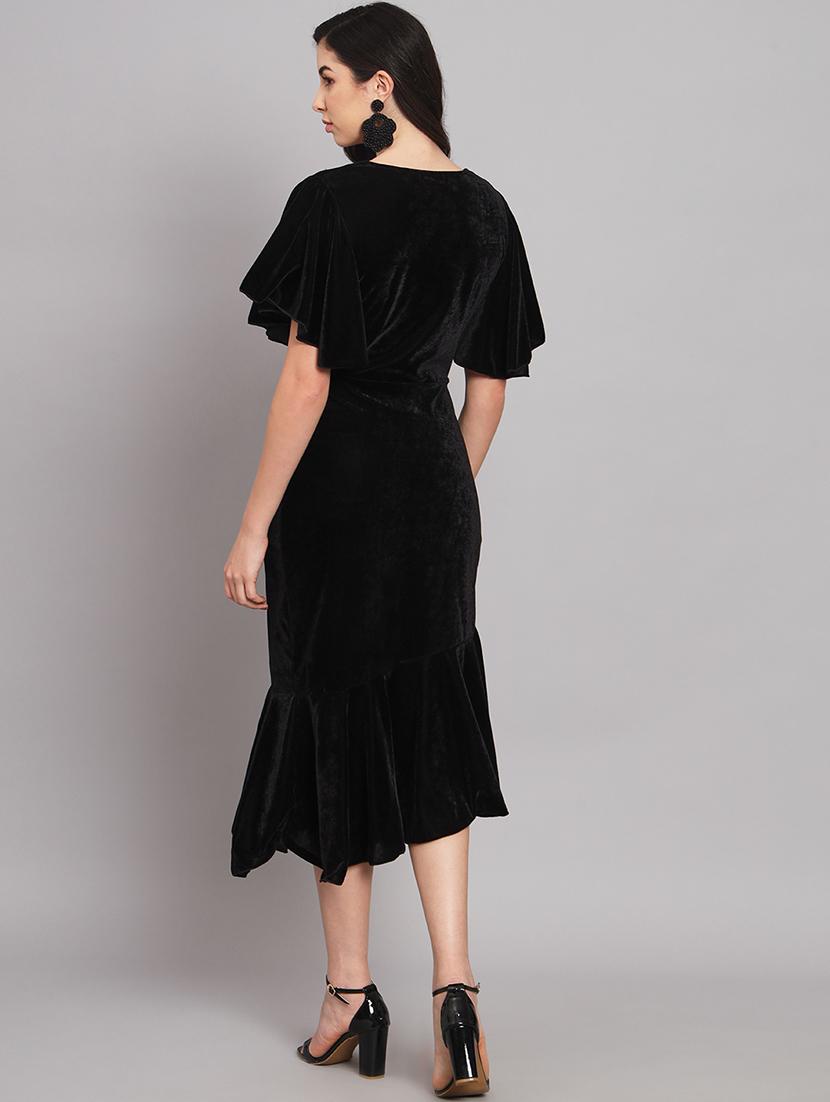 women solid flared sleeve velvet tiered dress - 21997833 - Standard Image - 4
