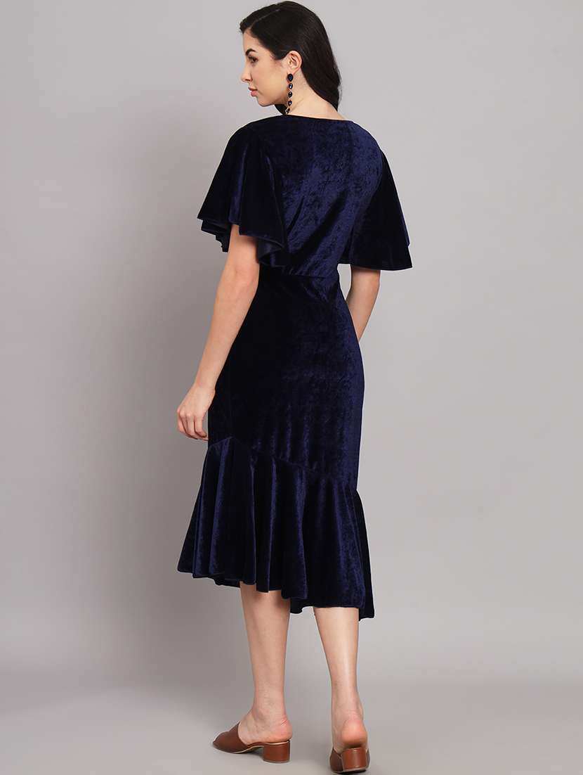 women solid flared sleeve velvet tiered dress - 21997839 - Standard Image - 4