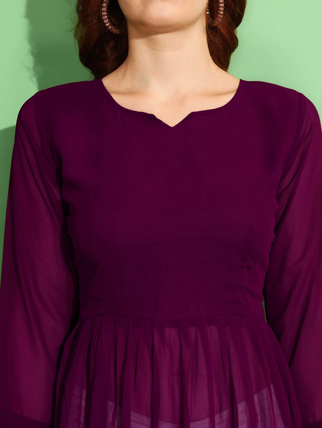 women solid long sleeve a-line kurta - 21997845 - Standard Image - 4
