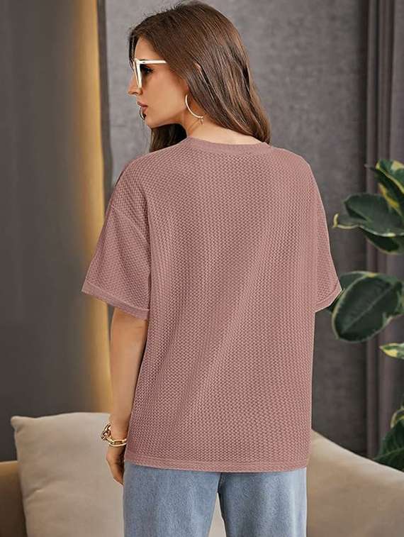 women solid short sleeve knitted top - 21997856 -  Standard Image - 1