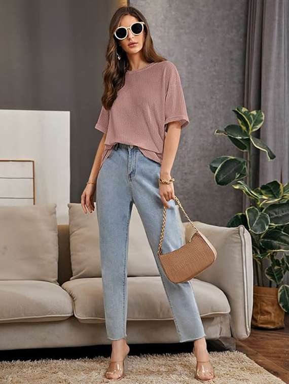 women solid short sleeve knitted top - 21997856 -  Standard Image - 4