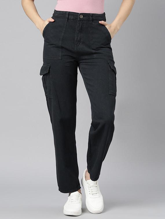 women solid high rise denim cargo - 21997885 - Standard Image - 1