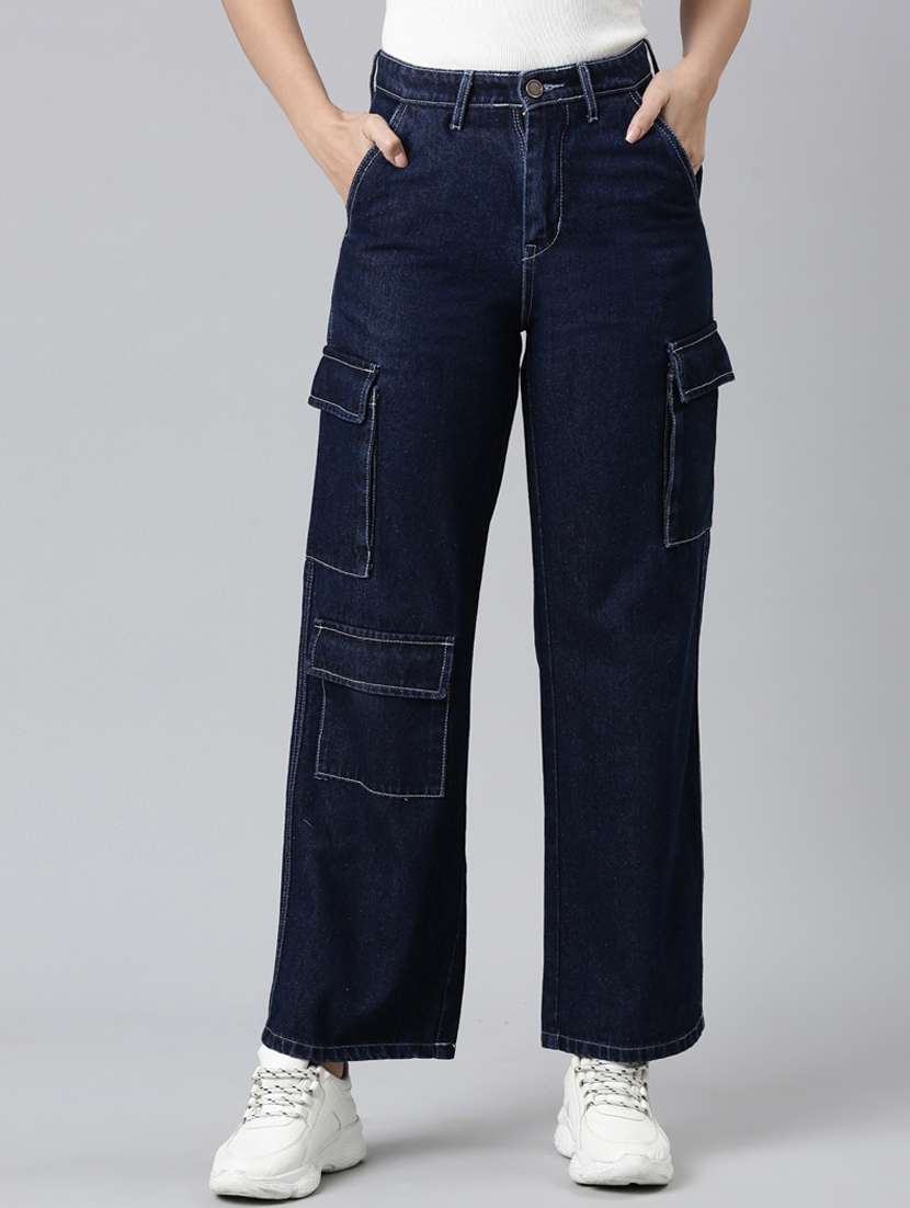 women solid high rise denim cargo - 21997886 - Standard Image - 1