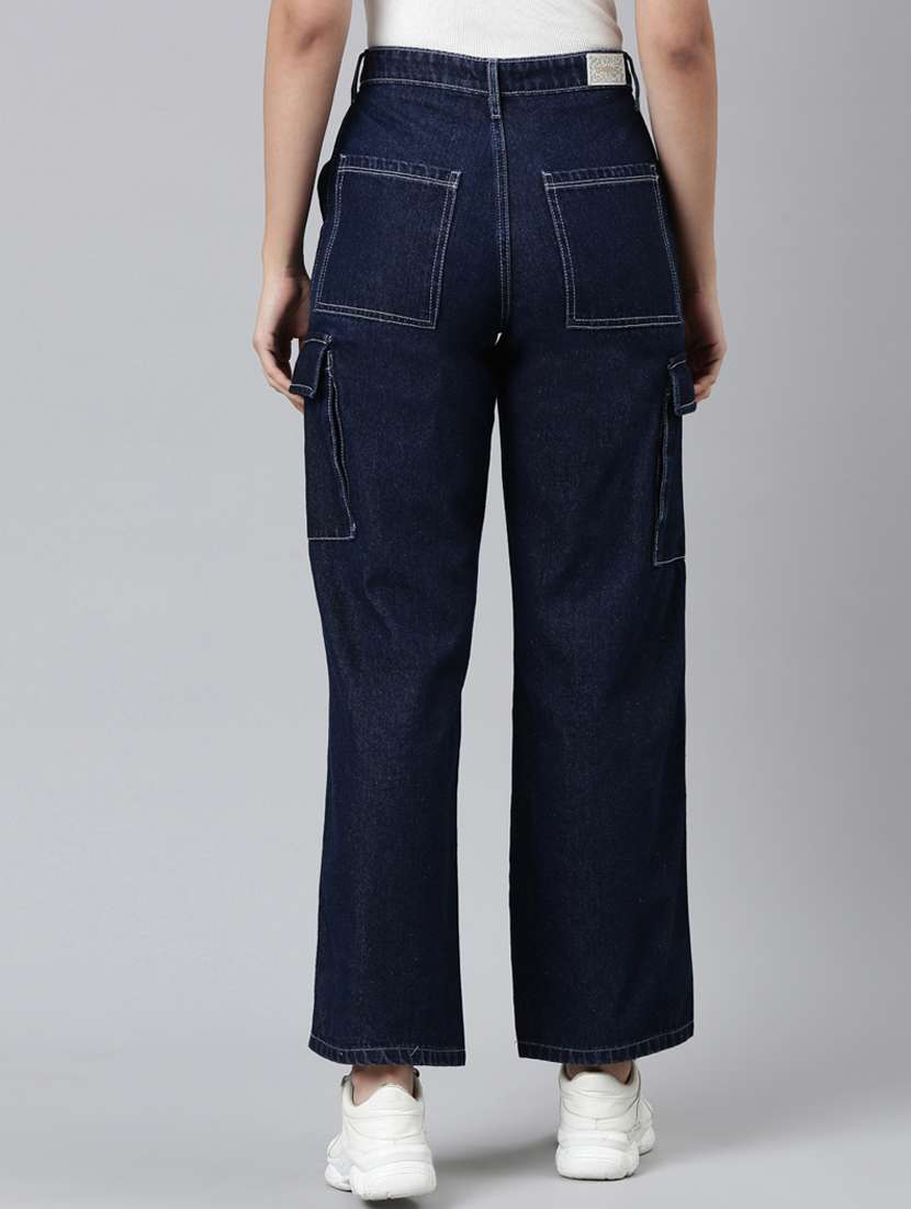 women solid high rise denim cargo - 21997886 - Standard Image - 4