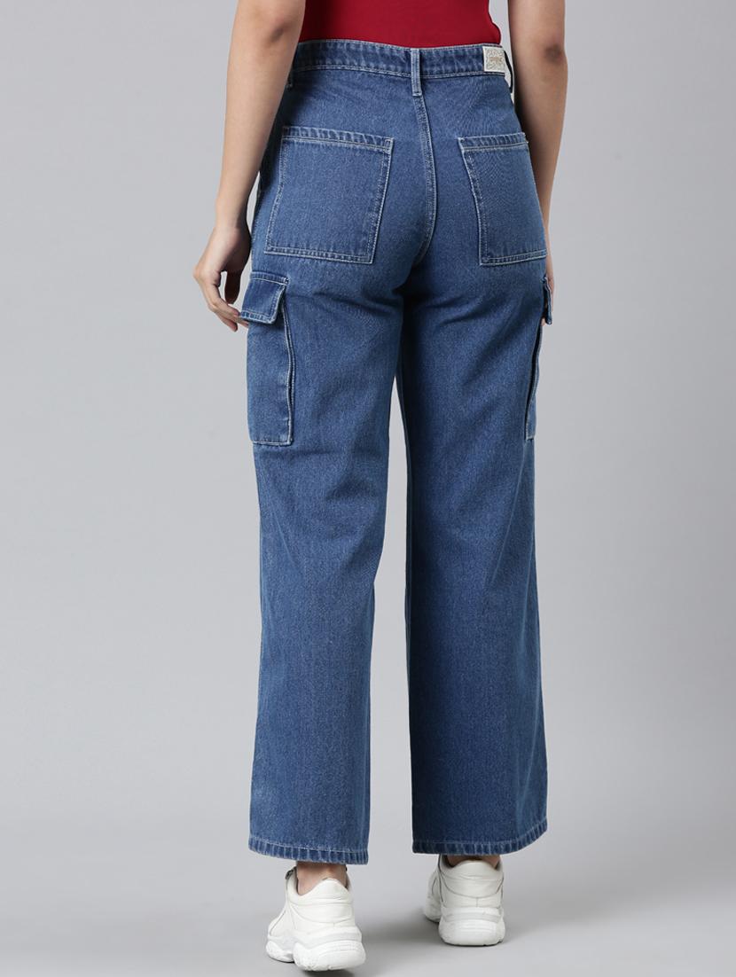 wome solid mid rise denim cargo - 21997887 - Standard Image - 4