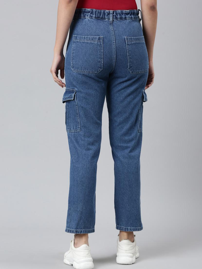 women solid mid rise denim cargo - 21997888 - Standard Image - 4