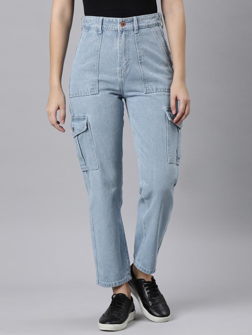 women solid high rise denim cargo - 21997889 -  Standard Image - 1