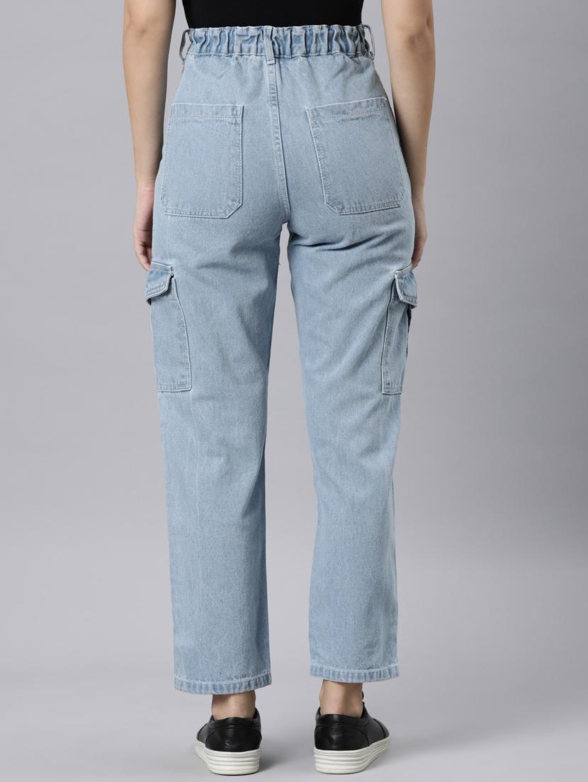 women solid high rise denim cargo - 21997889 - Standard Image - 4