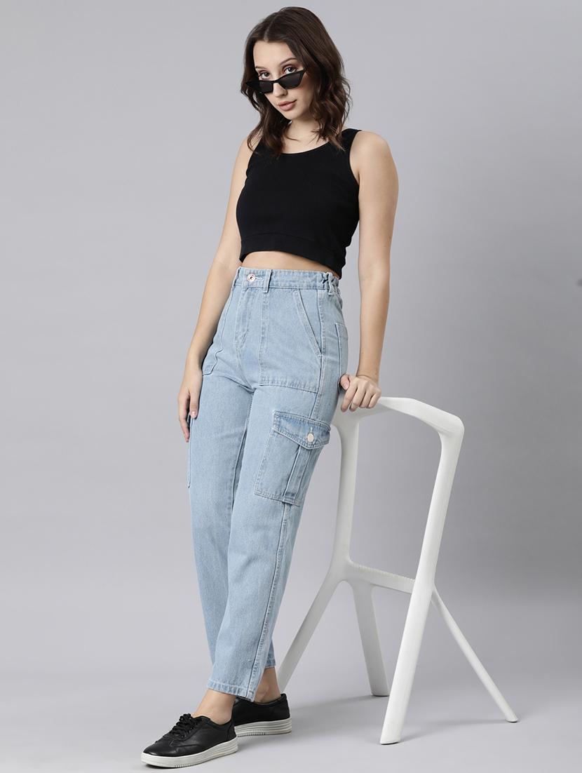 women solid high rise denim cargo - 21997889 - Standard Image - 6