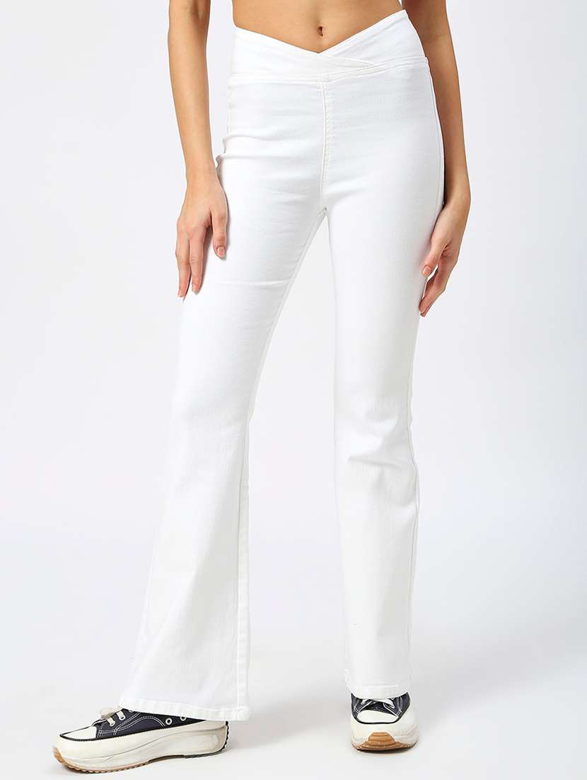 women solid high rise bootcut jean