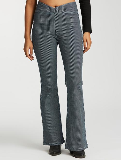 women striped high rise bootcut jegging - 21997892 - Standard Image - 0
