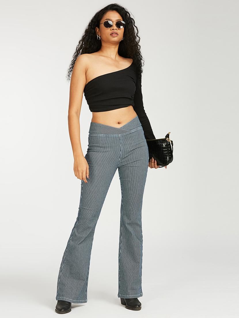 women striped high rise bootcut jegging - 21997892 - Standard Image - 1