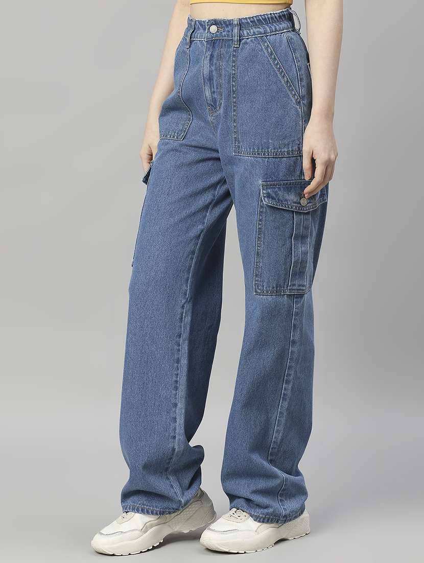 women solid high rise relaxed fit cargo - 21997894 -  Standard Image - 1