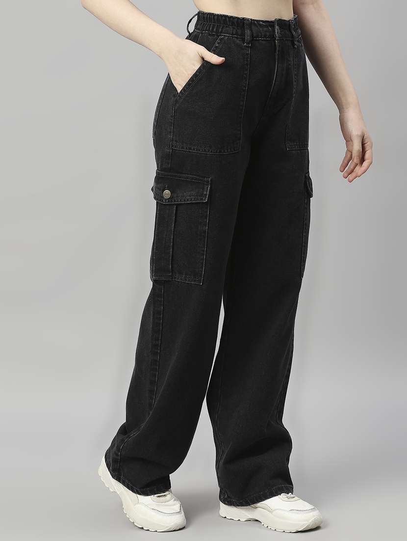 women solid high rise relaxed fit cargo - 21997895 -  Standard Image - 1