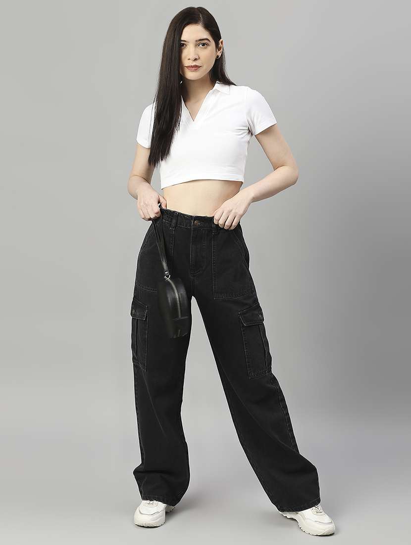 women solid high rise relaxed fit cargo - 21997895 -  Standard Image - 4