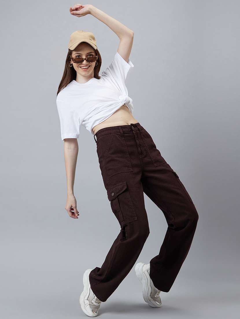 women solid high rise relaxed fit cargo - 21997896 -  Standard Image - 6
