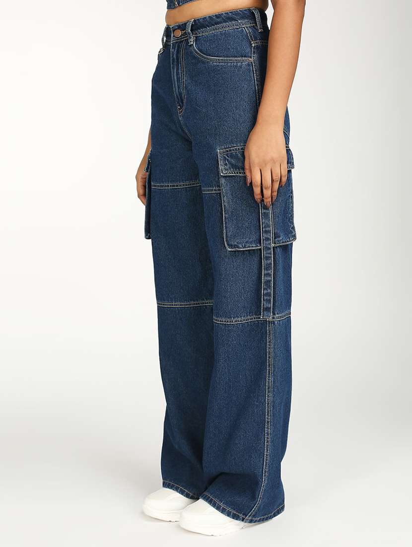 women solid high rise baggy cargo - 21997897 -  Standard Image - 1