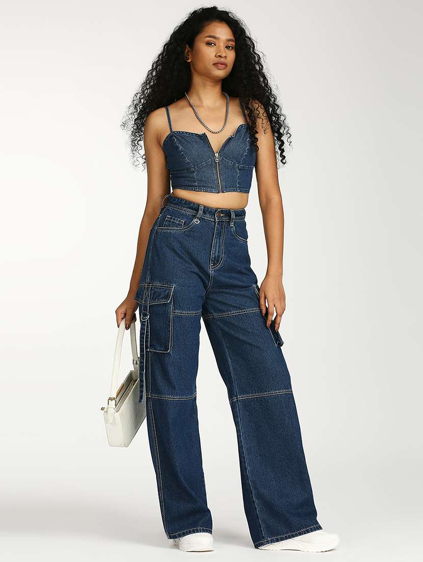 women solid high rise baggy cargo - 21997897 -  Standard Image - 4