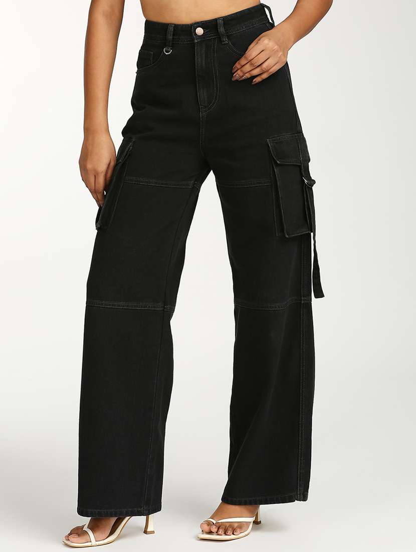 women solid high rise wide leg cargo - 21997898 -  Standard Image - 1
