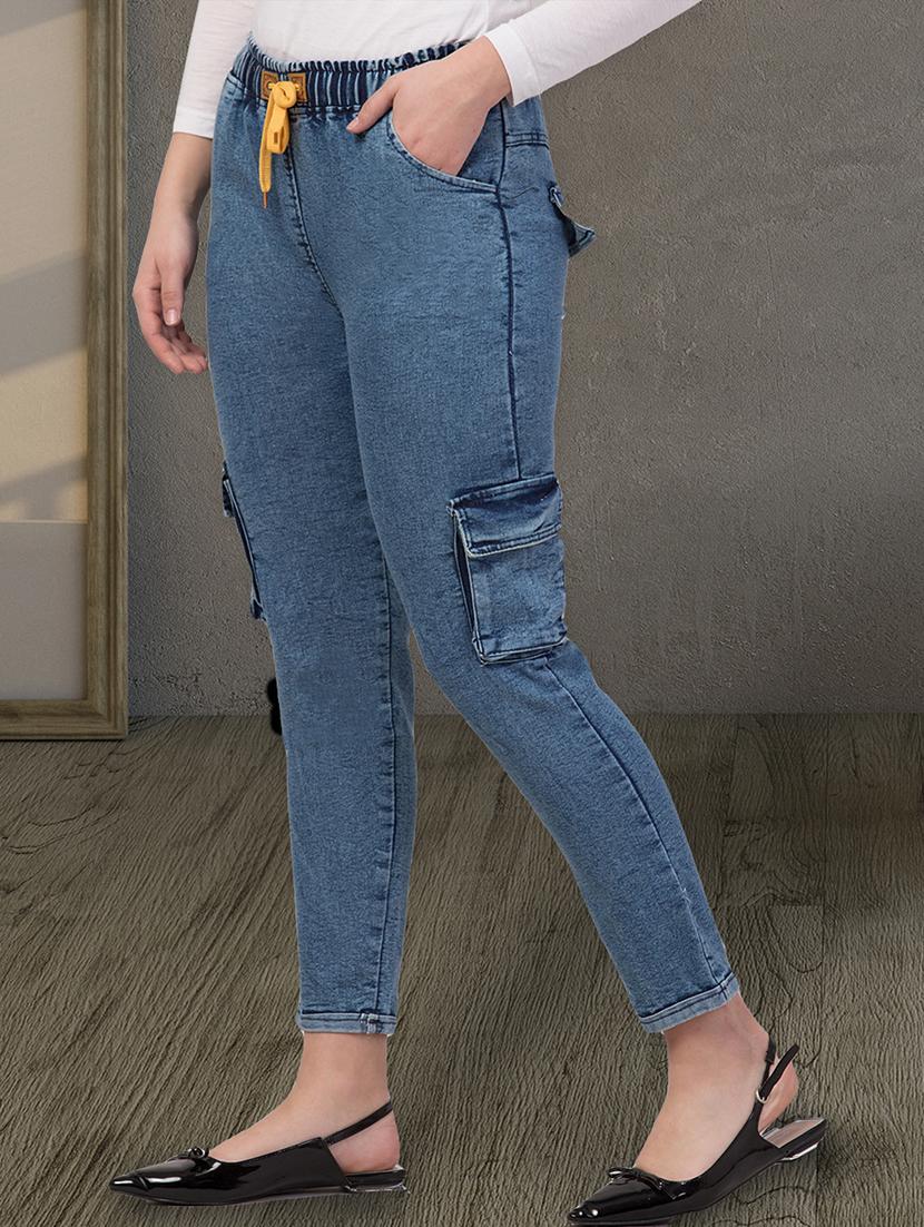 women solid mid rise denim cargo - 21997923 - Standard Image - 1