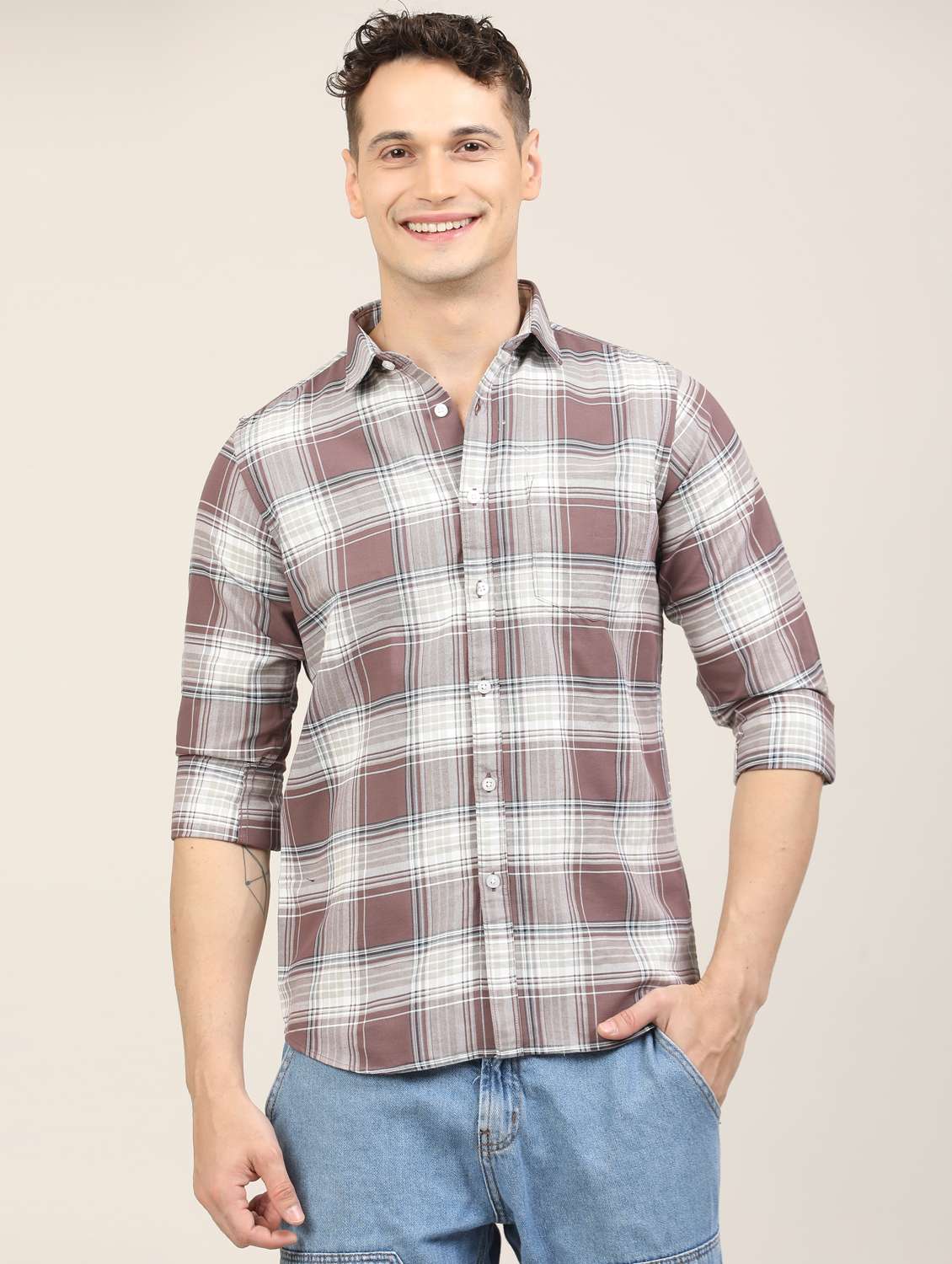 men checkered long sleeve regular fit casual shirt - 21997929 -  Standard Image - 1
