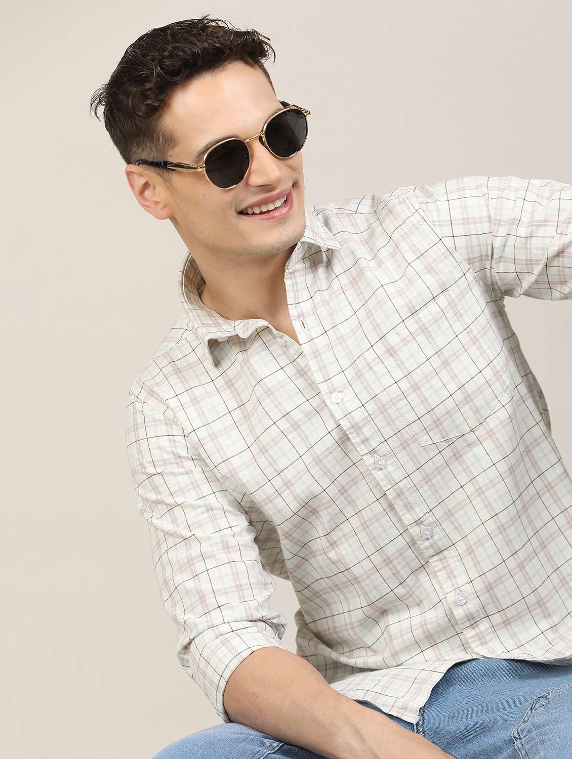 men checkered long sleeve regular fit casual shirt - 21997930 -  Standard Image - 1