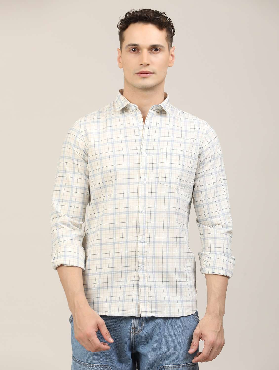men checkered long sleeve regular fit casual shirt - 21997931 -  Standard Image - 1
