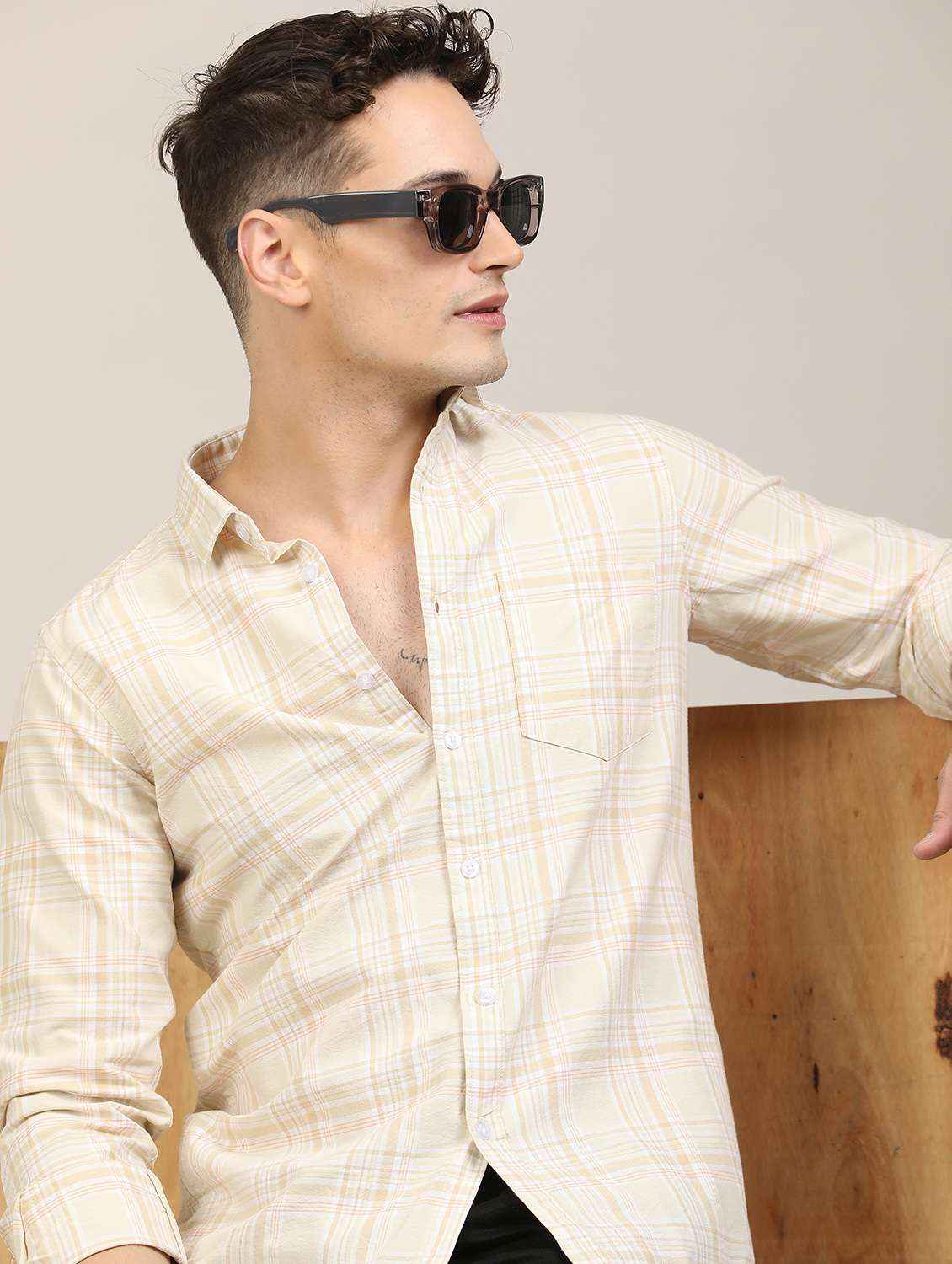 men checkered long sleeve regular fit casual shirt - 21997935 -  Standard Image - 1