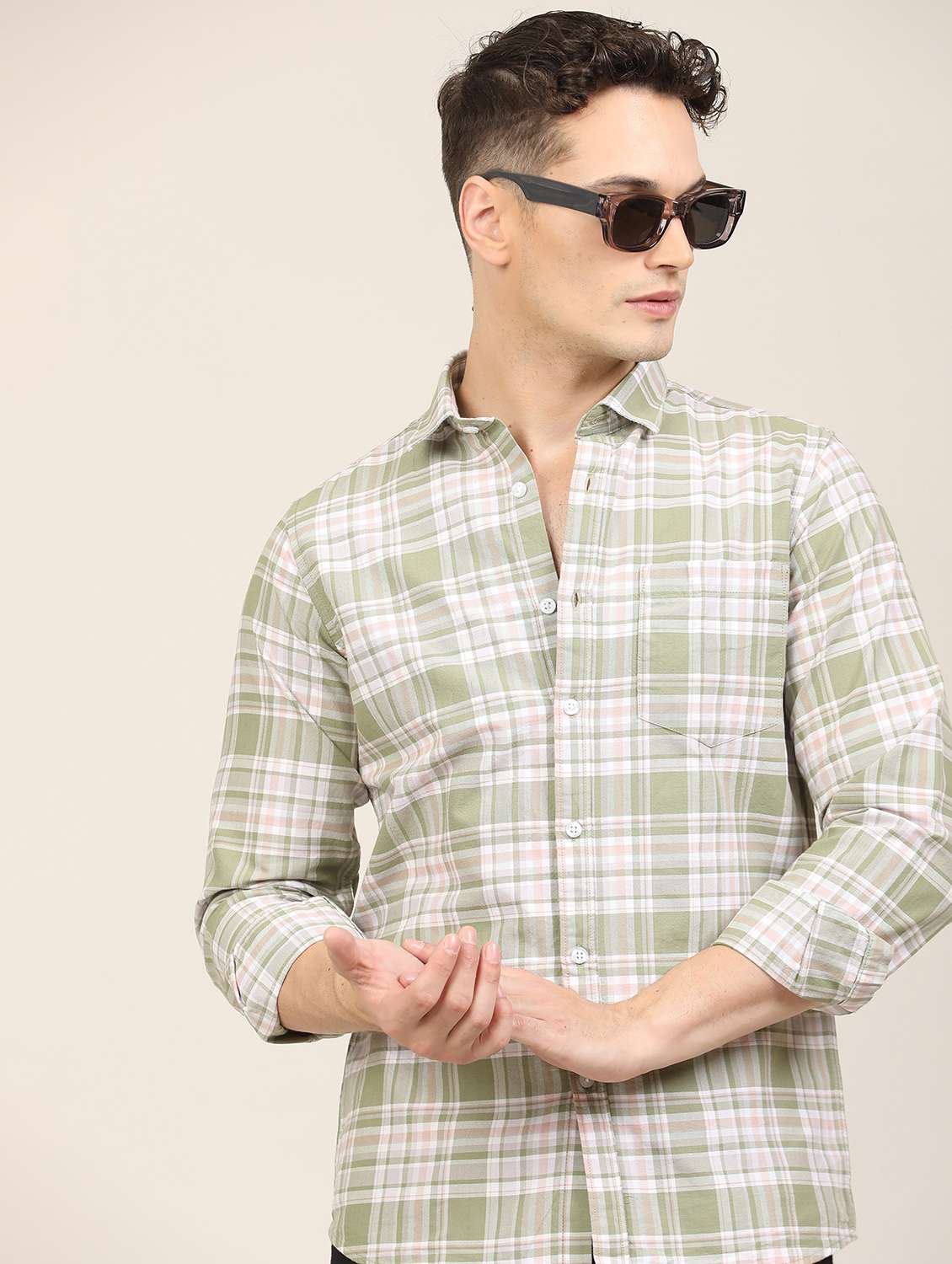 men checkered long sleeve regular fit casual shirt - 21997938 -  Standard Image - 1