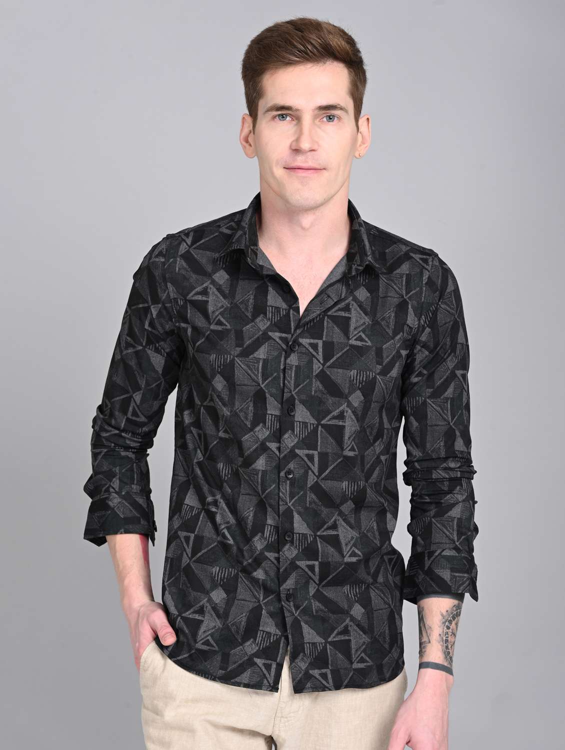 men printed long sleeve regular fit casual shirt - 21997961 -  Standard Image - 1