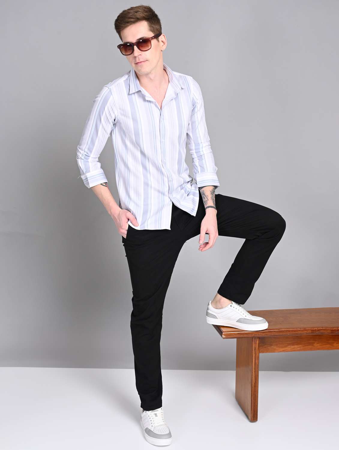 men striped long sleeve regular fit casual shirt - 21997962 -  Standard Image - 6