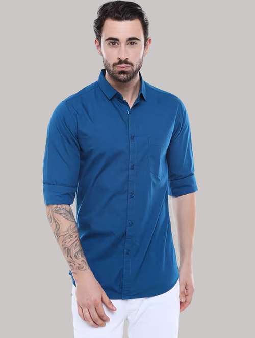 men solid long sleeve slim fit casual shirt - 21997970 - Standard Image - 0