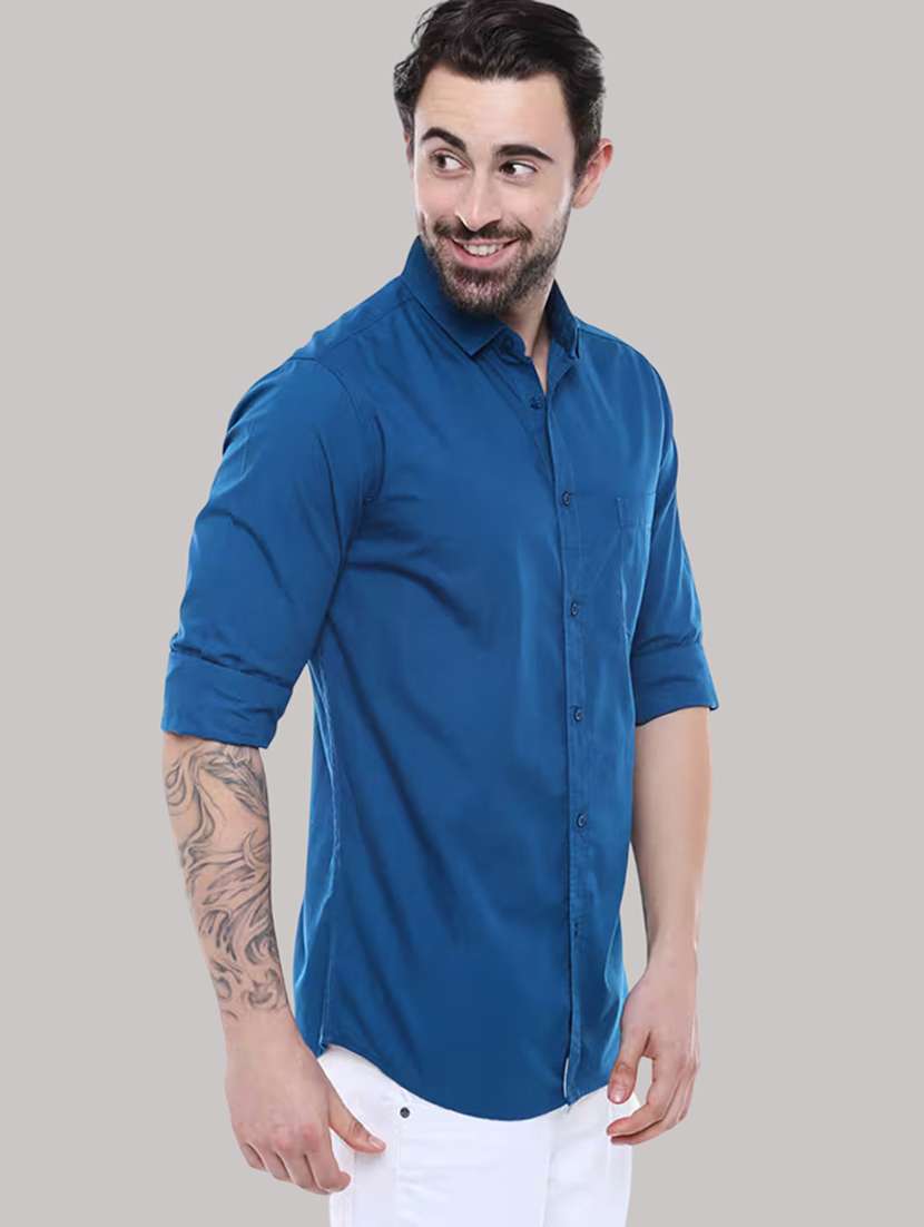 men solid long sleeve slim fit casual shirt - 21997970 -  Standard Image - 1