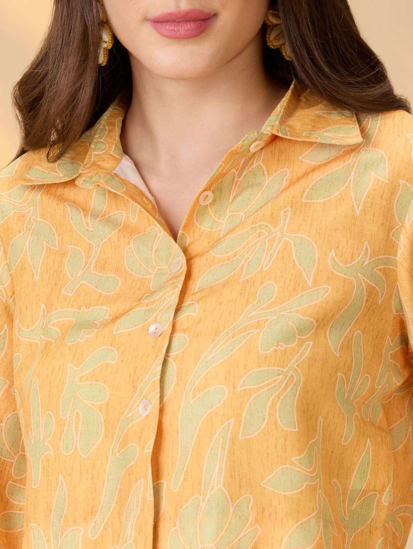 globus women yellow collared neck bishop sleeves floral print crop shirt with palazzos fusion co-ord set - 21998003 -  Standard Image - 4