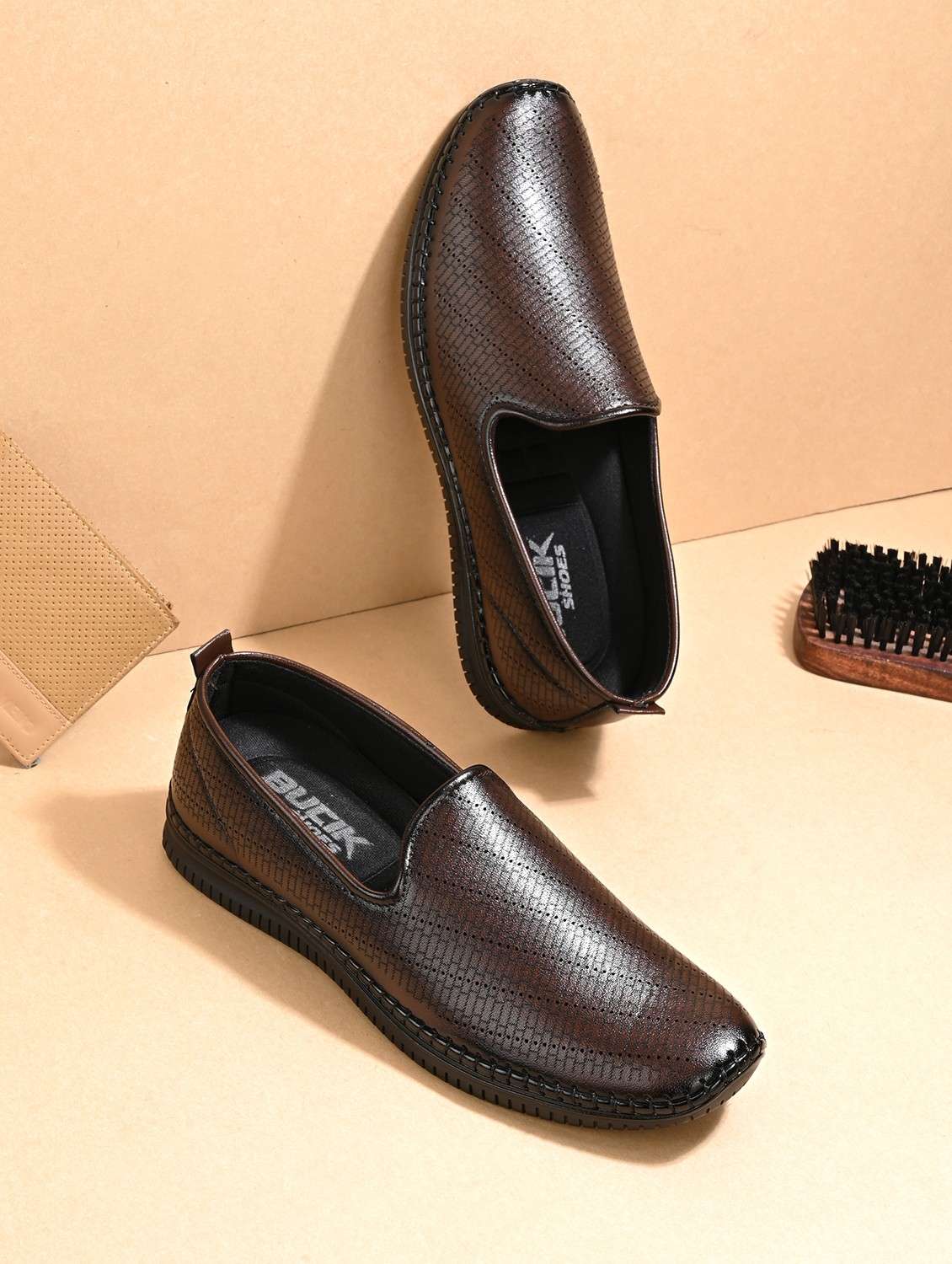 men brown slip on casual shoes - 21998047 -  Zoom Image - 0
