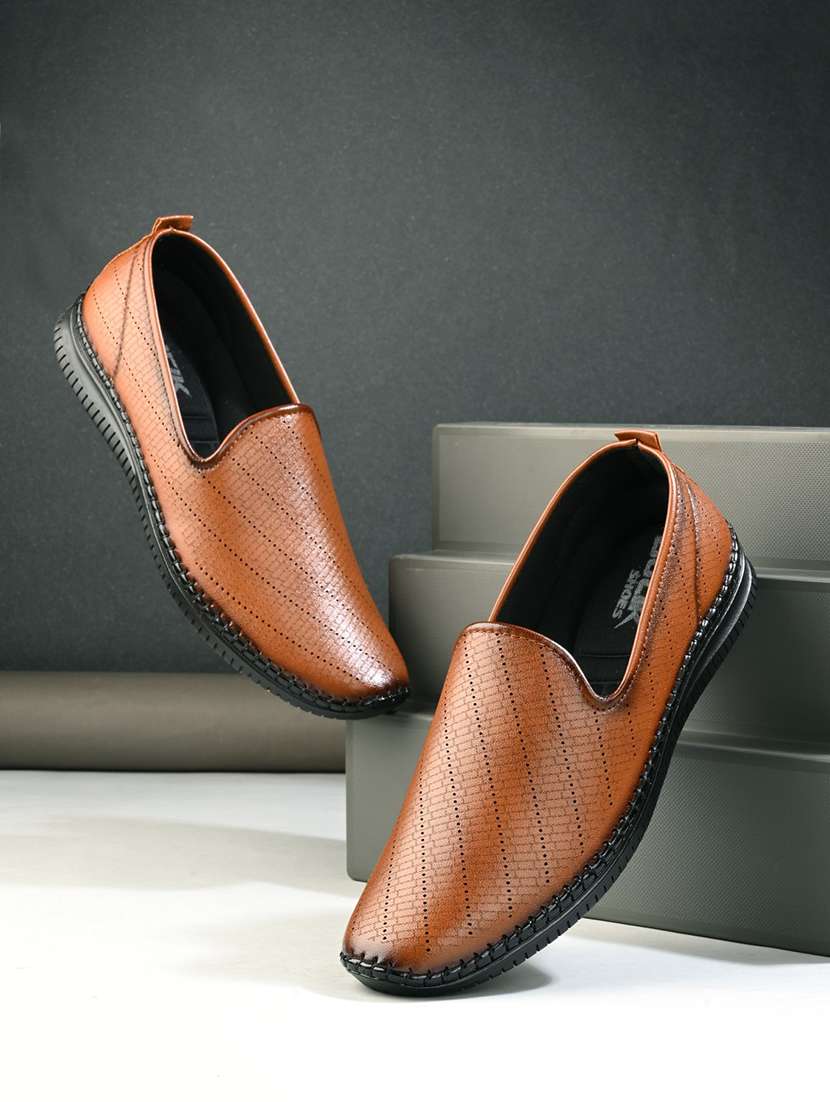 men tan slip on casual shoes