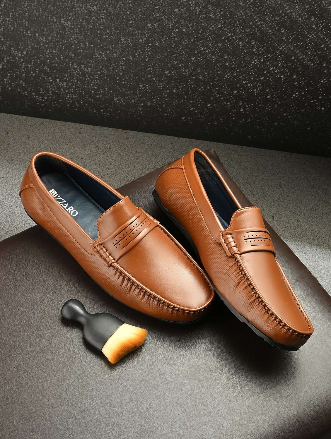 men tan slip on loafer