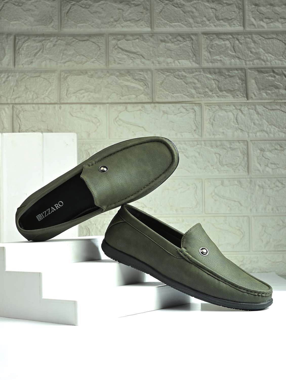 men olive slip on loafer